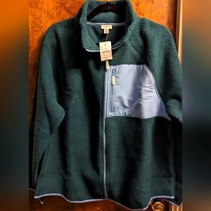 ⭐NWT⭐ J. Crew ✴️🧥FULL ZIP FLEECE🧥✴️Sz L; Acad. Green/Lt. Blue 🎄🎁GR8 GIFT🎁🎄
